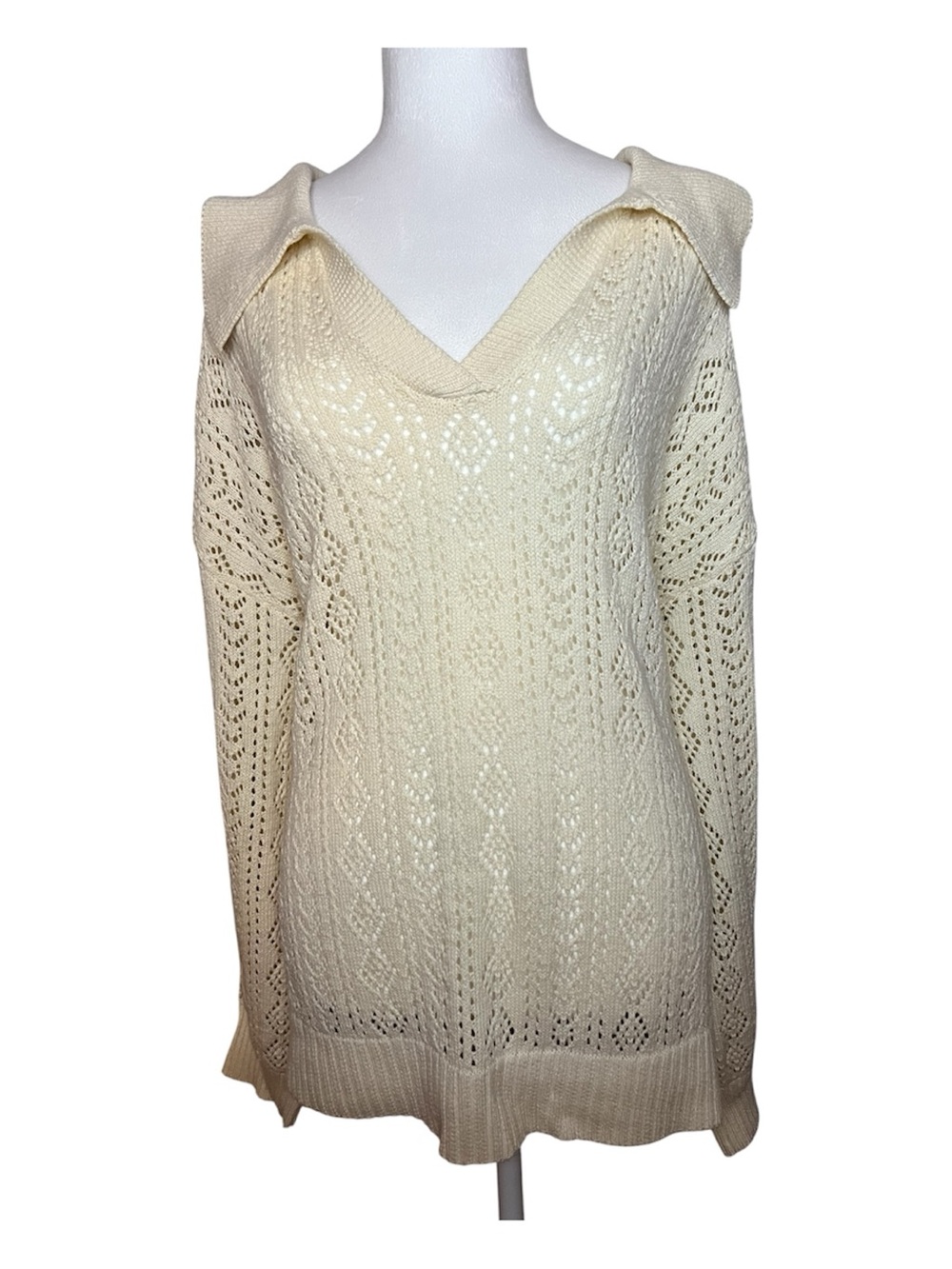 Gilli Cream Open-Knit Polo Sweater